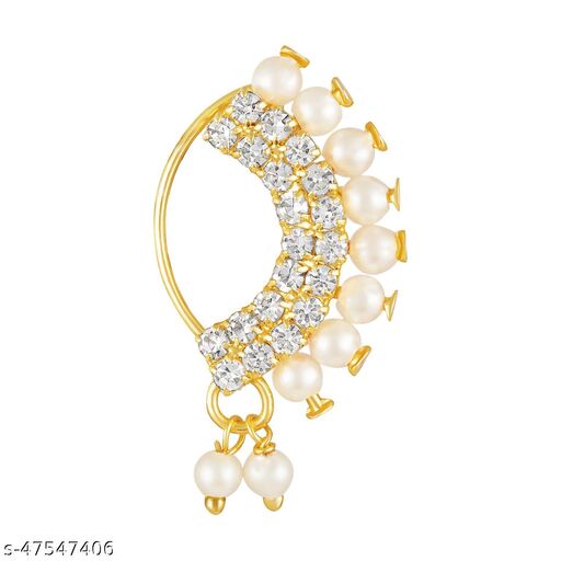 Charming Treasures Traditional Rajasthani Nath / Nose Ring / Nose Pin /  Nathiya / Nathani Gold Plated Bead work Nath