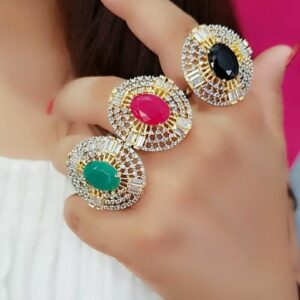 Neelam Rajwadi Look Gold Plated Adjustable Finger Ring for Women & Girls 
